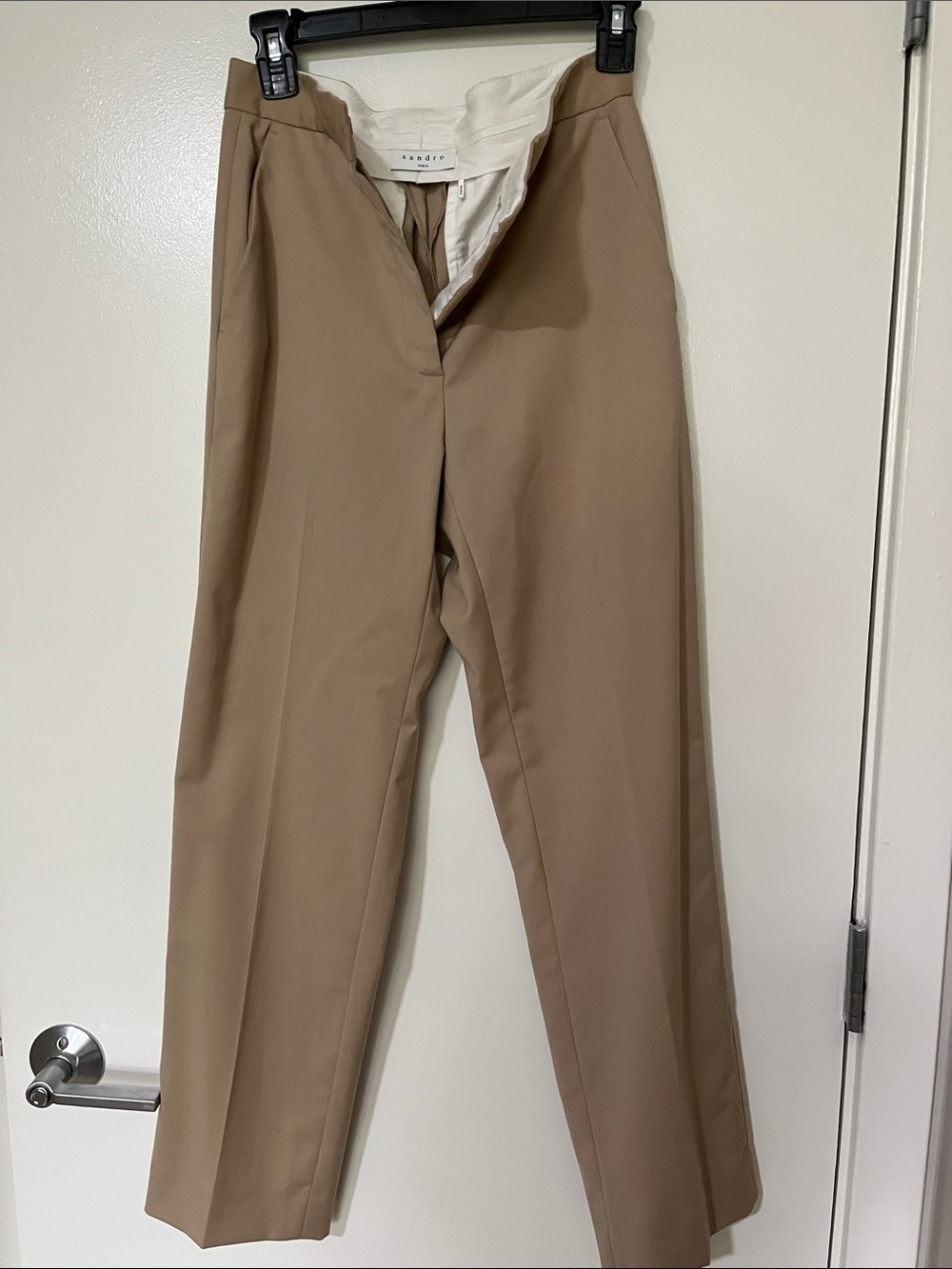 Sandro Tailored Straight-Leg Trousers in Tan